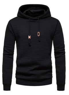NIBEMINENT Waffle Pattern Solid Hoodie, Cool Hoodies For Men, Men's Casual Pullover Hooded Sweatshirt Streetwear For Spring Fall, As Gifts  - Image 2