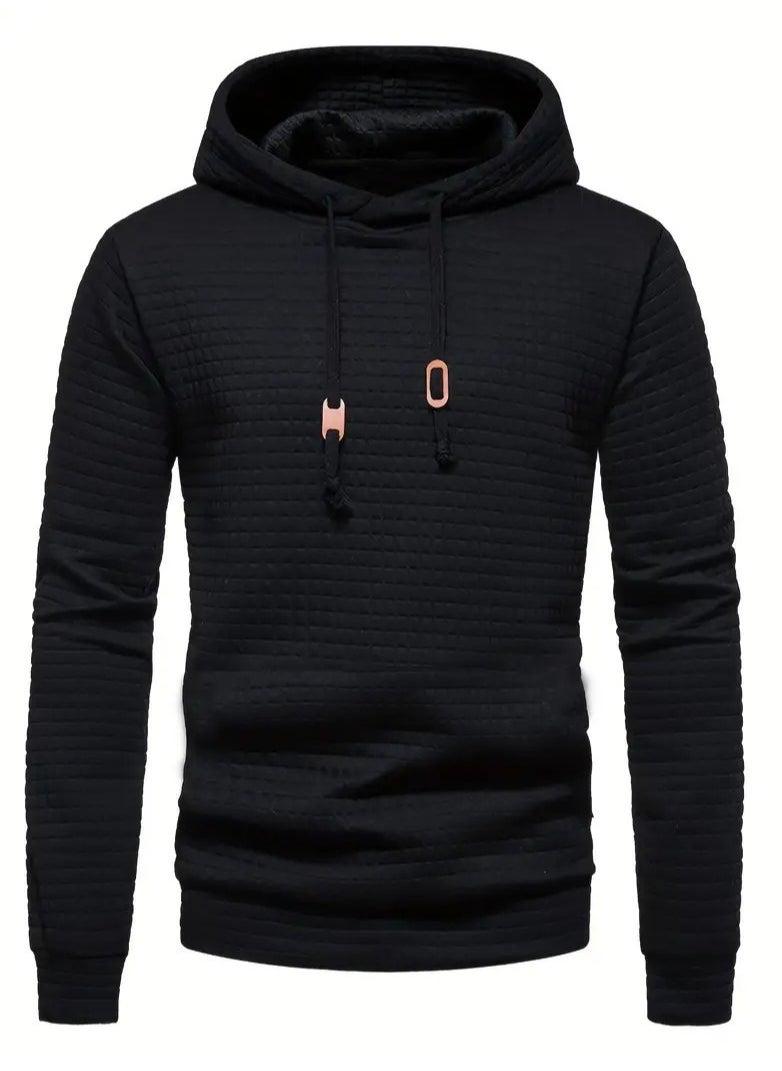 NIBEMINENT Waffle Pattern Solid Hoodie, Cool Hoodies For Men, Men's Casual Pullover Hooded Sweatshirt Streetwear For Spring Fall, As Gifts  - Image 2