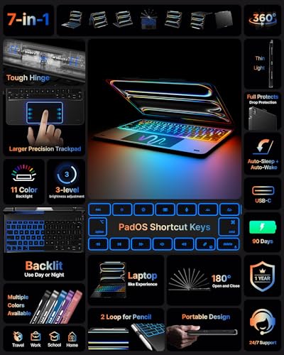 typecase Touch Case with Keyboard for iPad Pro 13M5M4 20252024 iPad Air 13M4M3M2 202620252024 iPad Pro 129 Trackpad 360 Rotatable 11Colors Backlit Space Black - Image 3