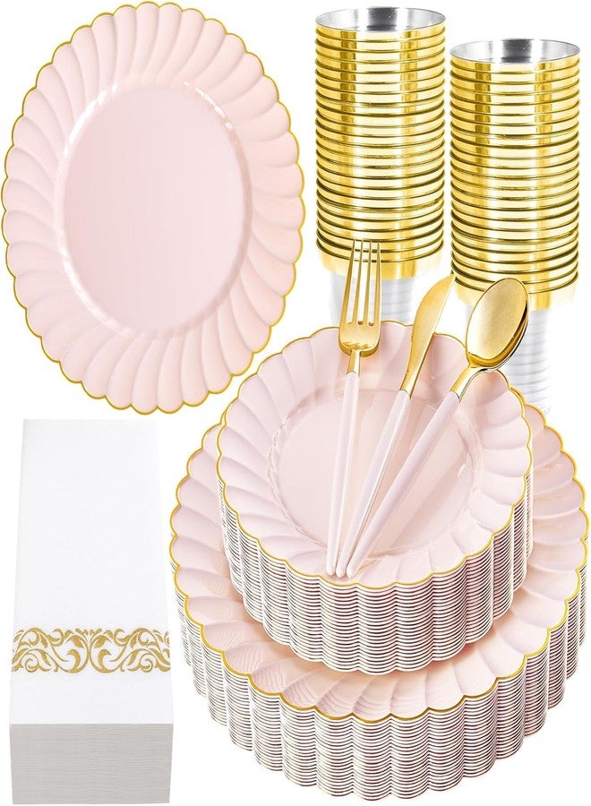 Ciaell 175 Piece Pink and Gold Plastic Plates for Weddings Parties - Image 1