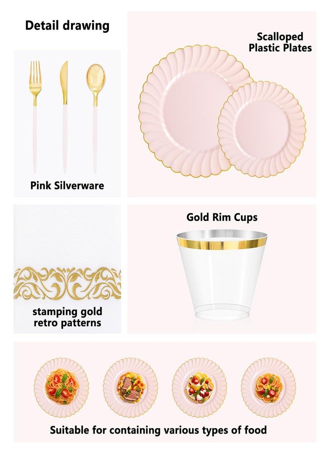 Ciaell 175 Piece Pink and Gold Plastic Plates for Weddings Parties - Image 3