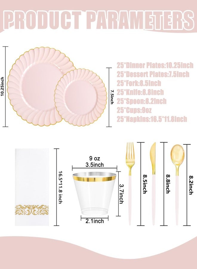 Ciaell 175 Piece Pink and Gold Plastic Plates for Weddings Parties - Image 2