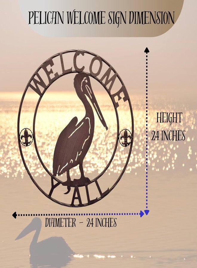 BestGiftEver لوحة ترحيب معدنية على شكل طائر البجع مقاس 24 بوصة من BestGiftEver - لوحة جدارية دائرية لديكور ساحل لويزيانا، زينة خارجية بحرية معلقة، لمسة زهرة الزنبق، مثالية لمنزل الشاطئ أو الفناء أو الشرفة الأمامية أو الحديقة - Image 3