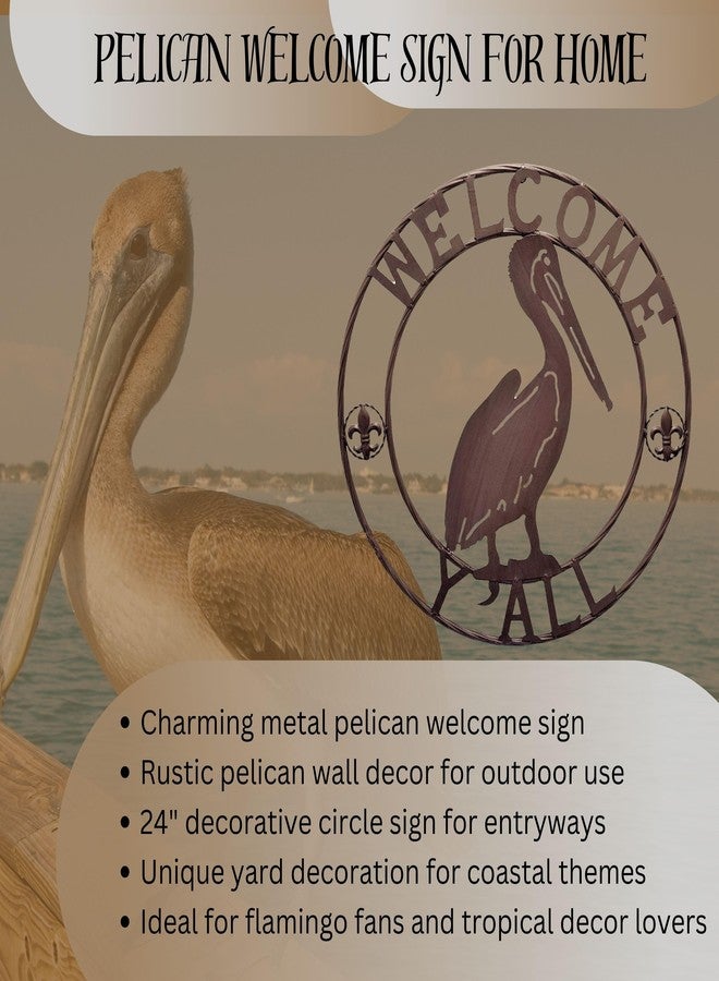 BestGiftEver لوحة ترحيب معدنية على شكل طائر البجع مقاس 24 بوصة من BestGiftEver - لوحة جدارية دائرية لديكور ساحل لويزيانا، زينة خارجية بحرية معلقة، لمسة زهرة الزنبق، مثالية لمنزل الشاطئ أو الفناء أو الشرفة الأمامية أو الحديقة - Image 2