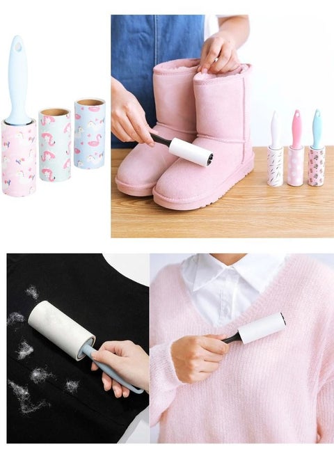 Sticky Roller Lint Remover for Clothes Portable Lint Remover for Pet Hair, Sofa, Bedsheet, Fur & Woolen Fabric with 1 Handles and 3 Refills Each Refill Contain 10 sheets