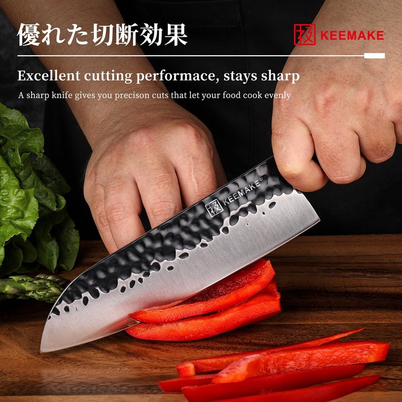 KEEMAKE Santoku Knife 7 inch Chef Knife, Japanese 440C Stainless Steel Kitchen Knife, Porfessional Cooking Knife for Meat Cutting with G10 Bolster Octagonal Wood Handle - Image 5