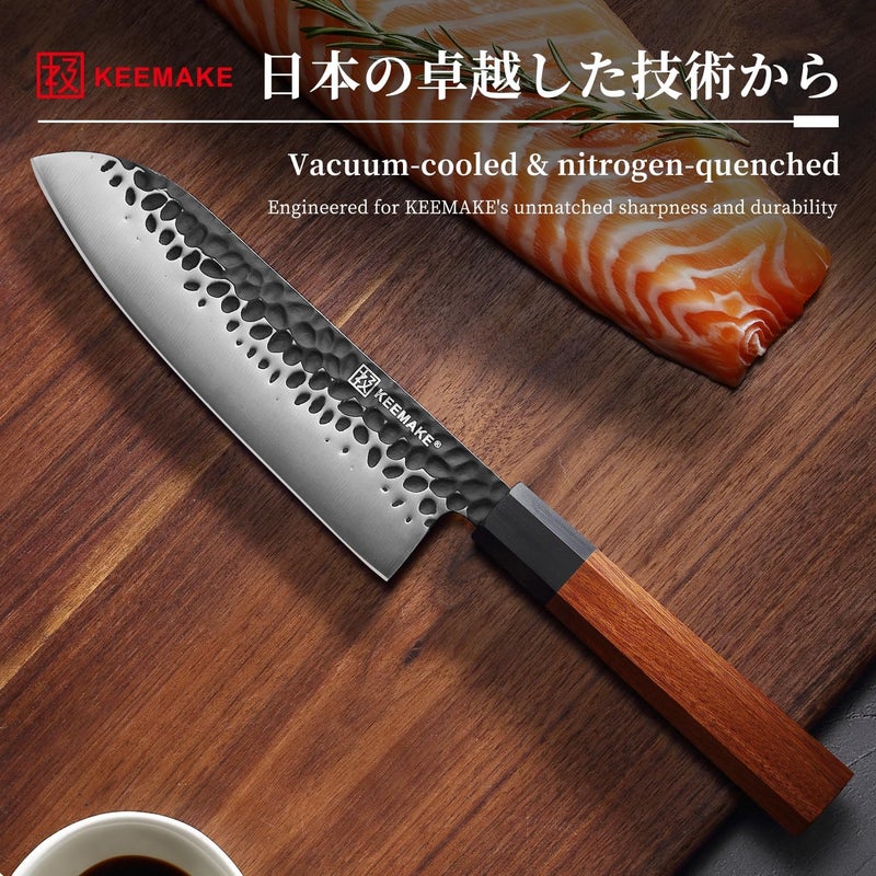 KEEMAKE Santoku Knife 7 inch Chef Knife, Japanese 440C Stainless Steel Kitchen Knife, Porfessional Cooking Knife for Meat Cutting with G10 Bolster Octagonal Wood Handle - Image 3