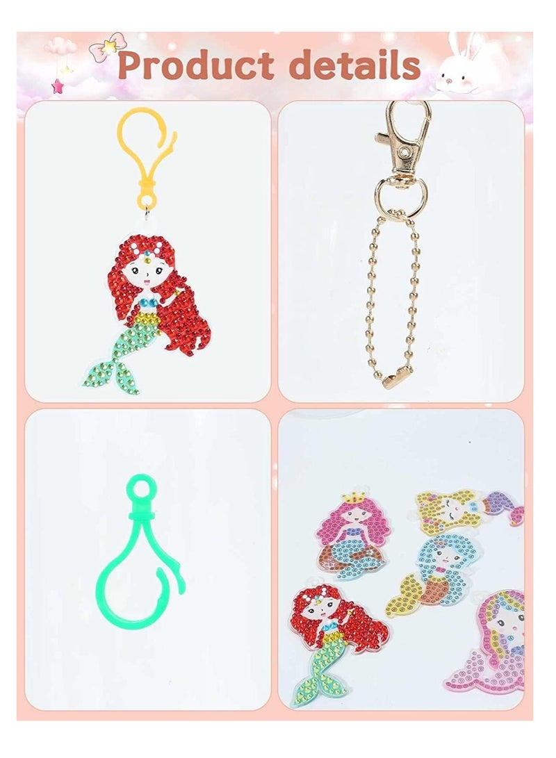 FengSVMA Arts and Crafts for Girls, 15pcs Suncatchers Gem Keychain, Mosaic Diamond Painting Kit for Kids ages 4-6-8-10-12, Paint by Number Accessories, Toys and Gifts for Children (Ocean Mermaid Set)  - Image 2