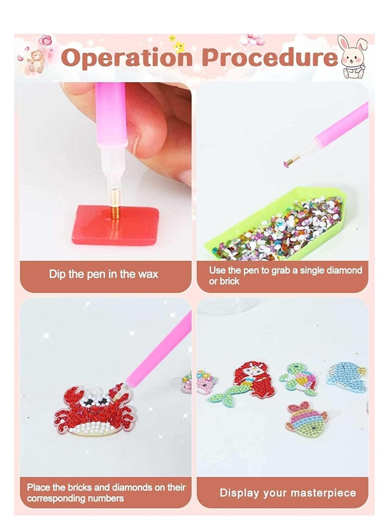 FengSVMA Arts and Crafts for Girls, 15pcs Suncatchers Gem Keychain, Mosaic Diamond Painting Kit for Kids ages 4-6-8-10-12, Paint by Number Accessories, Toys and Gifts for Children (Ocean Mermaid Set)  - Image 3