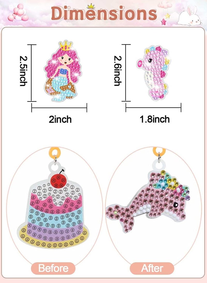 FengSVMA Arts and Crafts for Girls, 15pcs Suncatchers Gem Keychain, Mosaic Diamond Painting Kit for Kids ages 4-6-8-10-12, Paint by Number Accessories, Toys and Gifts for Children (Ocean Mermaid Set)  - Image 5