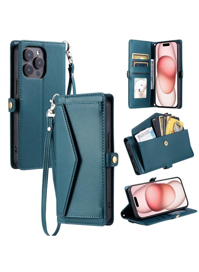 اس-توب حافظة لهاتف iPhone 16 Pro محفظة جلدية بفتحات متعددة للبطاقات مع حبل - Image 1