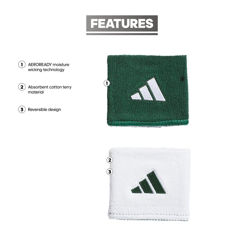 adidas Interval Reversible Wristband, Team Dark Green/White/2, One Size - Image 2