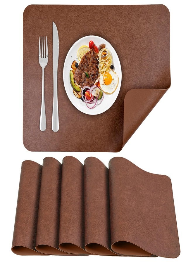 APLKER Placemats Set of 6, 12x17 Place Mats Set of 6 Waterproof Heat Resistant Dining Table Mats Set of 6 Washable Placemats for Kitchen Dining Table Restaurant Hotel - Brown - Image 1