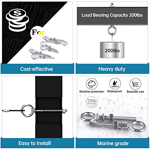 Muzata 5 Pack 1/4" x 2" Eye Bolt T316 Stainless Steel Eye Bolts with Nuts Washers Threaded Heavy Duty Shoulder Lifting Ring Total 3" Length Marine Grade UNC-3A CR31 - Image 3