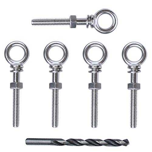 Muzata 5 Pack 1/4" x 2" Eye Bolt T316 Stainless Steel Eye Bolts with Nuts Washers Threaded Heavy Duty Shoulder Lifting Ring Total 3" Length Marine Grade UNC-3A CR31 - Image 1