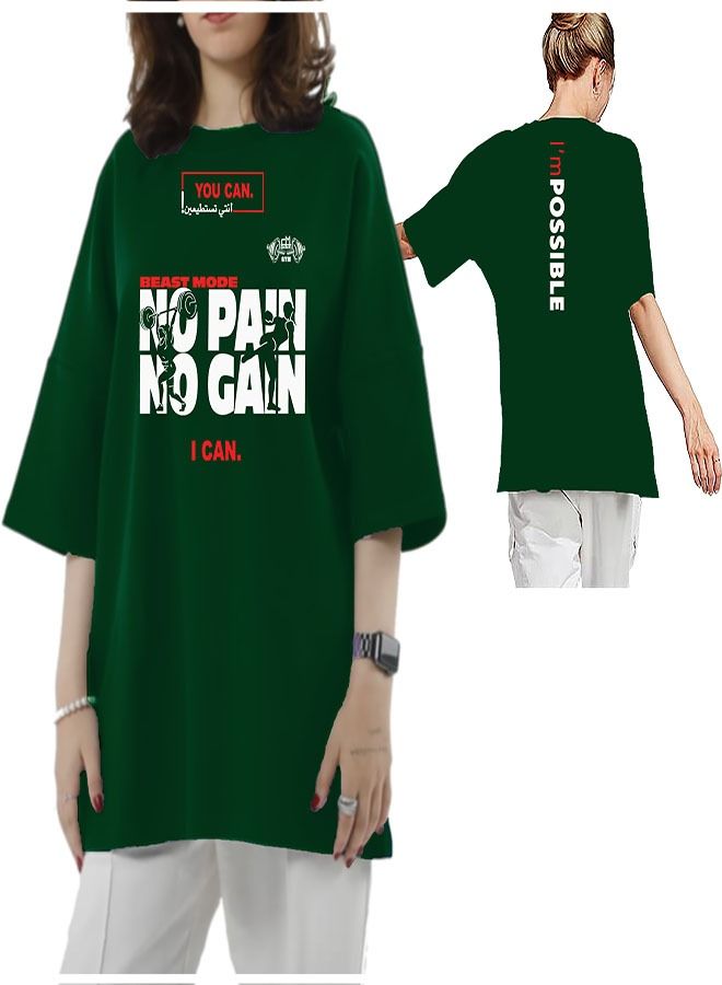 Genérico Women's Oversize T-shirt - No Pain No Gain Printed for exercise, gym and bodybuilding 002 - Image 1