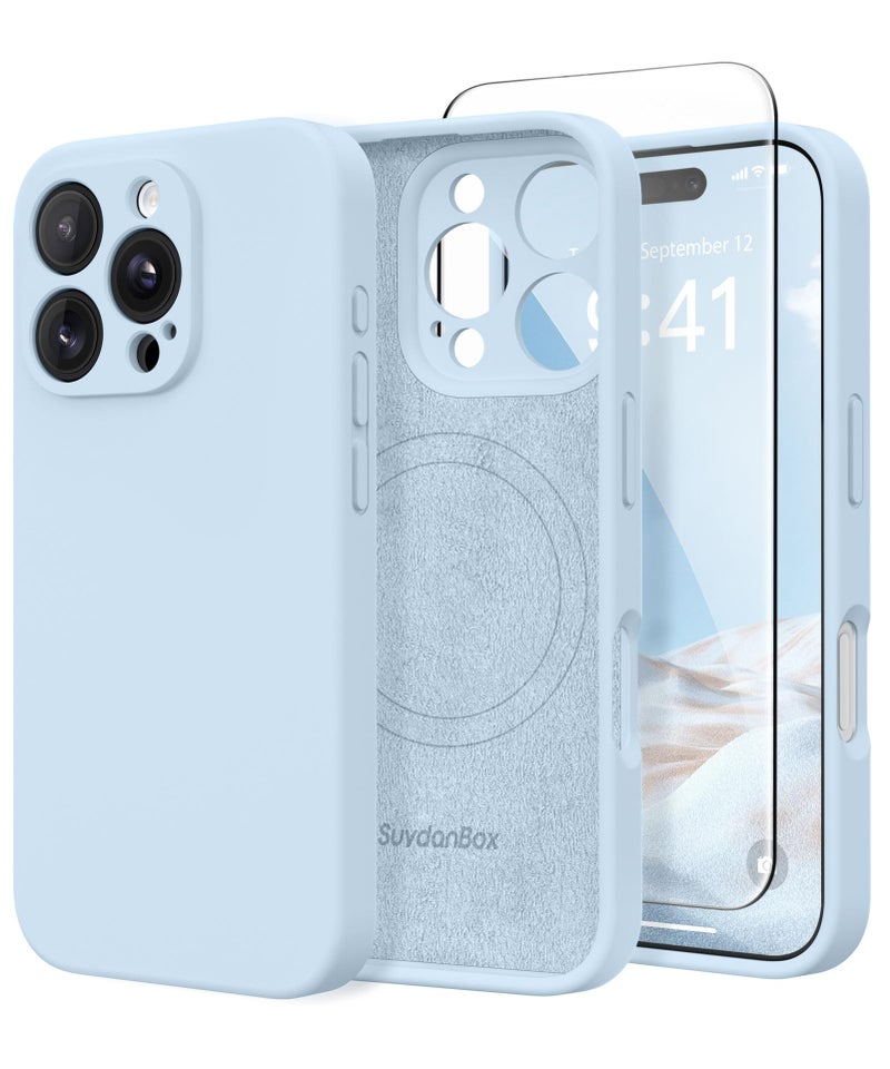 SuydanBox Magnetic for iPhone 16 Pro Max Case, Compatible with MagSafe, [Full Camera Protection][Screen Protector] Silicone Shockproof Protective Phone Case for iPhone 16 Pro Max 6.9", Light Blue - Image 1