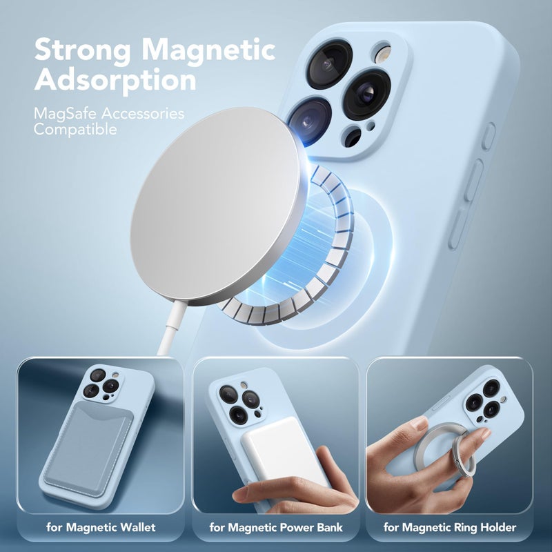 SuydanBox Magnetic for iPhone 16 Pro Max Case, Compatible with MagSafe, [Full Camera Protection][Screen Protector] Silicone Shockproof Protective Phone Case for iPhone 16 Pro Max 6.9", Light Blue - Image 2