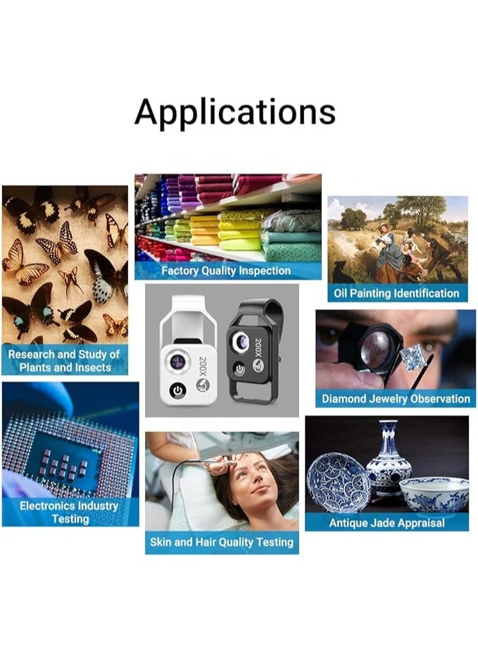 200X Mobile Phone Mini Pocket Microscope, Portable Microscope with LED Light, Clip-on Mobile Phone Microscope with Universal CPL, Miniature World for Kids and Adults (White) - Image 2