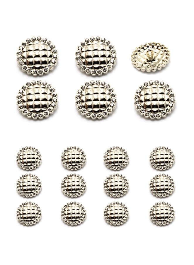 18PCS and 2 Sizes Clothes Buttons - Fashion Round Shaped Design with Stone Metal Button Set for Women Dresses Uniform (Gold)  - Image 2