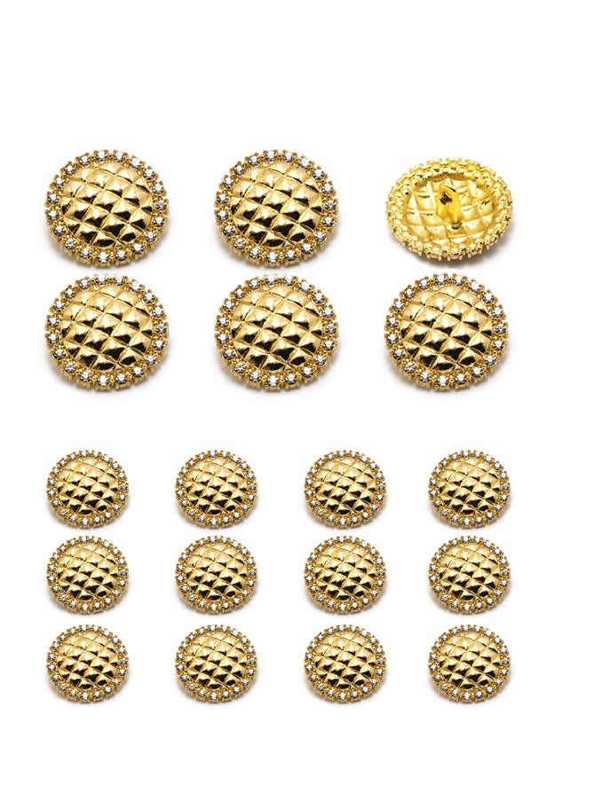 18PCS and 2 Sizes Clothes Buttons - Fashion Round Shaped Design with Stone Metal Button Set for Women Dresses Uniform (Gold)  - Image 1