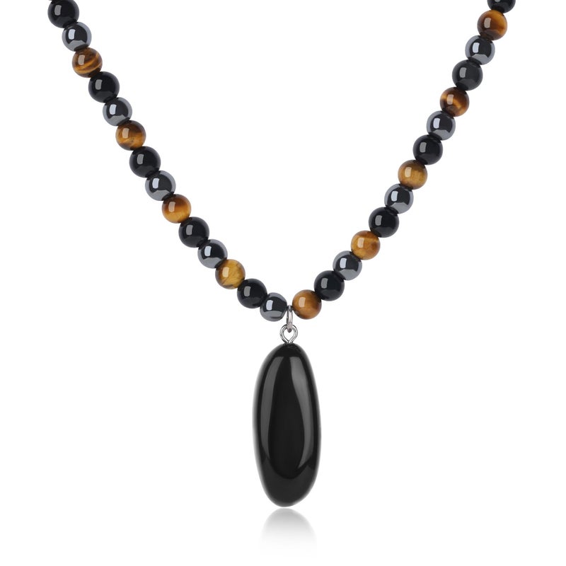 GAVU Triple Protection Necklace for Men Obsidian Beaded Necklace for Men - Image 2