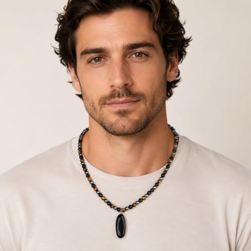 GAVU Triple Protection Necklace for Men Obsidian Beaded Necklace for Men - Image 3