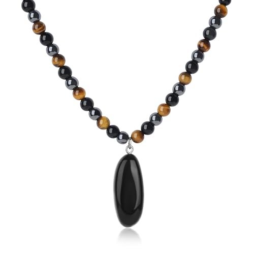 GAVU Triple Protection Necklace for Men Obsidian Beaded Necklace for Men - Image 1