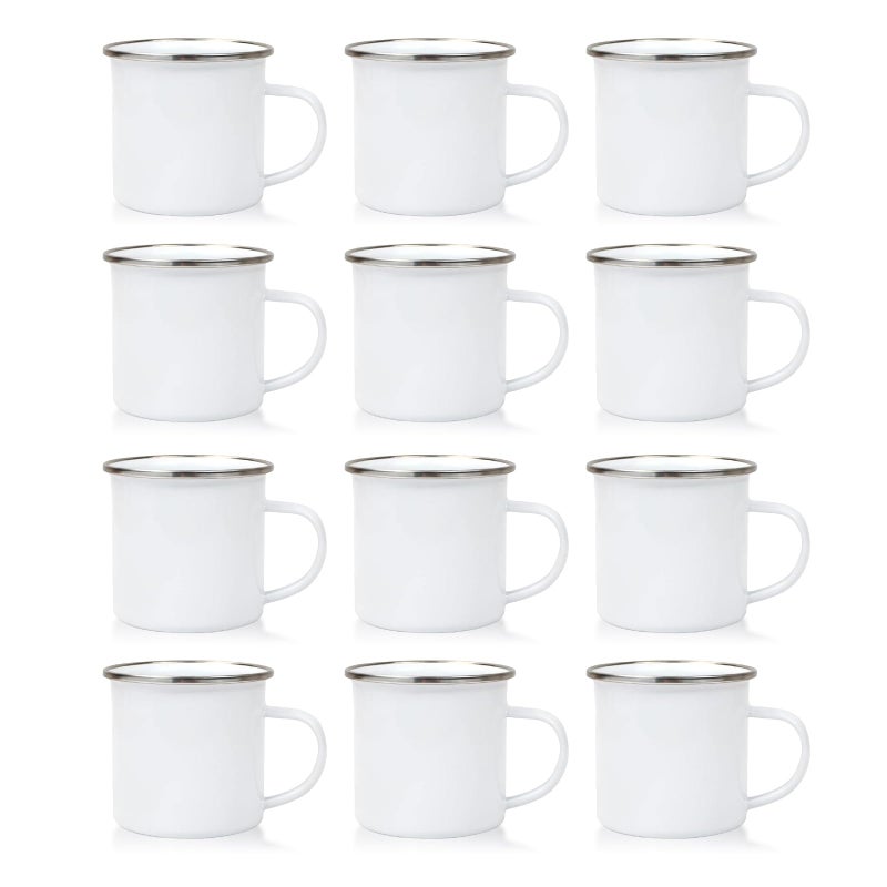 MAIKESUB 12Pcs Sublimation Blank White Enamel Mug 12 OZ with Silver Rim Camping Travel Coffee Metal Mug Can be used as a gift for Christmas Thanksgiving Mother's Day Father's Day - Image 1
