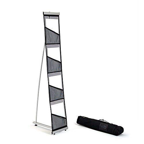 Vispronet Mesh Brochure Holder - 0.9ft x 4.6ft Portable Literature Stand with 4 Pockets & Carrying Bag, Collapsible Literature Rack For Businesses, Standing Brochure Holder, Vendor Booth Supplies - Image 1