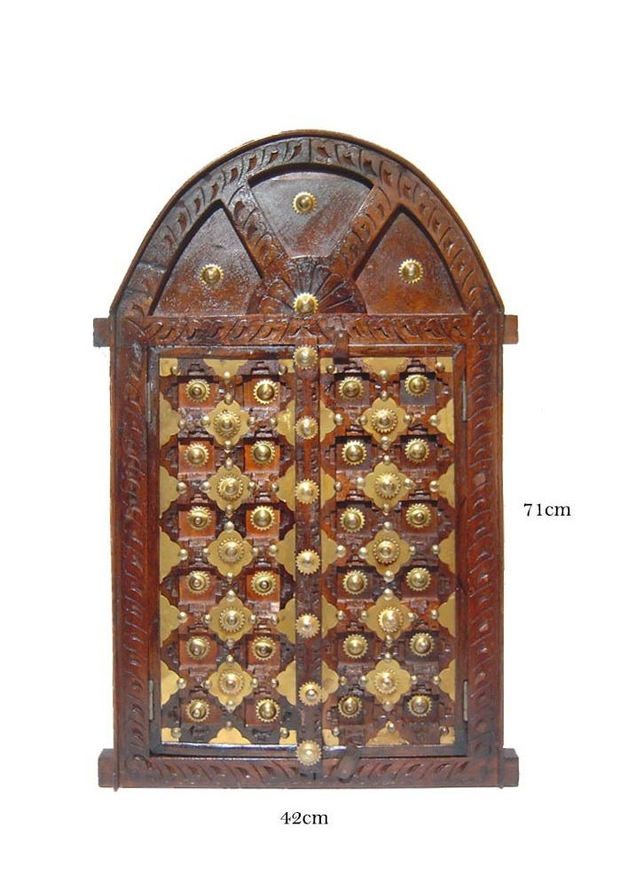 Antique Museum - HANDMADE WOODEN DOOR WITH BRASS CARVING WORK-42X71CM-BM4758A - Image 1