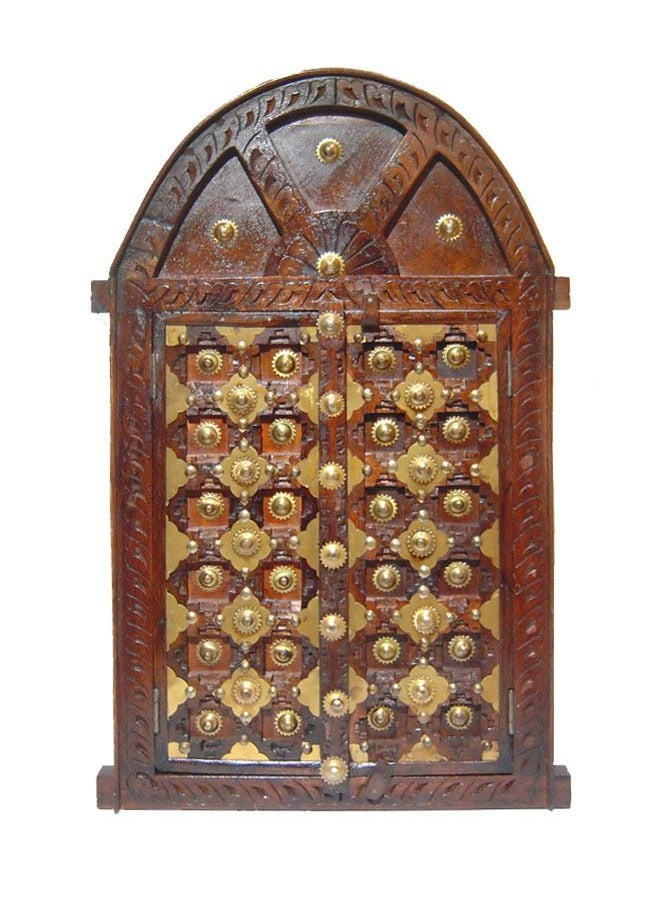 Antique Museum - HANDMADE WOODEN DOOR WITH BRASS CARVING WORK-42X71CM-BM4758A - Image 1