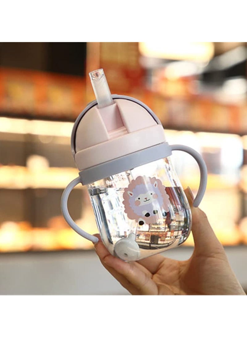 Peachjoy 250 مل زجاجة ماء محمولة للأطفال صيفية كرتونية لطيفة مع قشة بلاستيكية مضادة للسقوط، مناسبة للأولاد والبنات وطلاب المدارس الابتدائية - Image 1