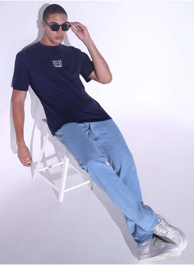 هوبرهولمي Men's Relaxed Fit Navy Cotton T-Shirt with Classic Versatility and Cool Fabric