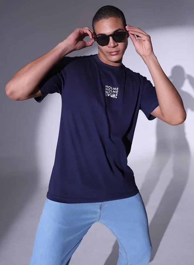 Hubberholme Navy Men's Relaxed Fit Navy Cotton T-Shirt with Classic Versatility and Cool Fabric for Men | Best Price UAE