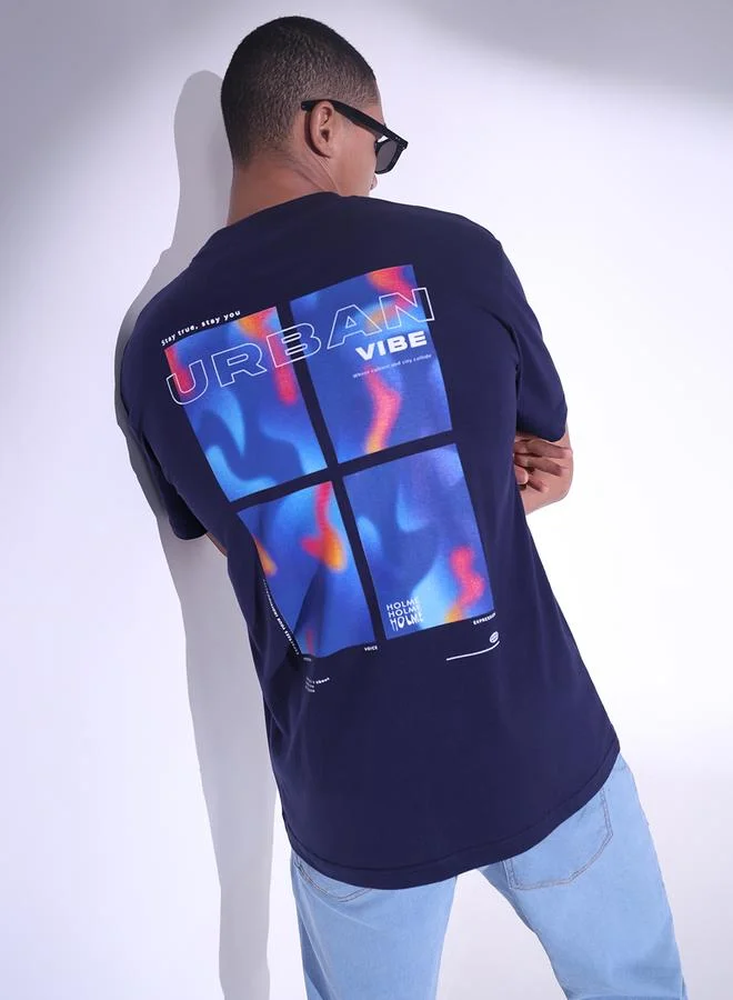 Hubberholme Navy Men's Relaxed Fit Navy Cotton T-Shirt with Classic Versatility and Cool Fabric for Men | Best Price UAE