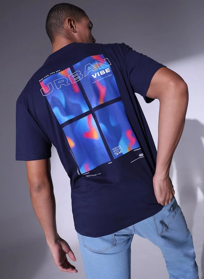 Hubberholme Navy Men's Relaxed Fit Navy Cotton T-Shirt with Classic Versatility and Cool Fabric for Men | Best Price UAE