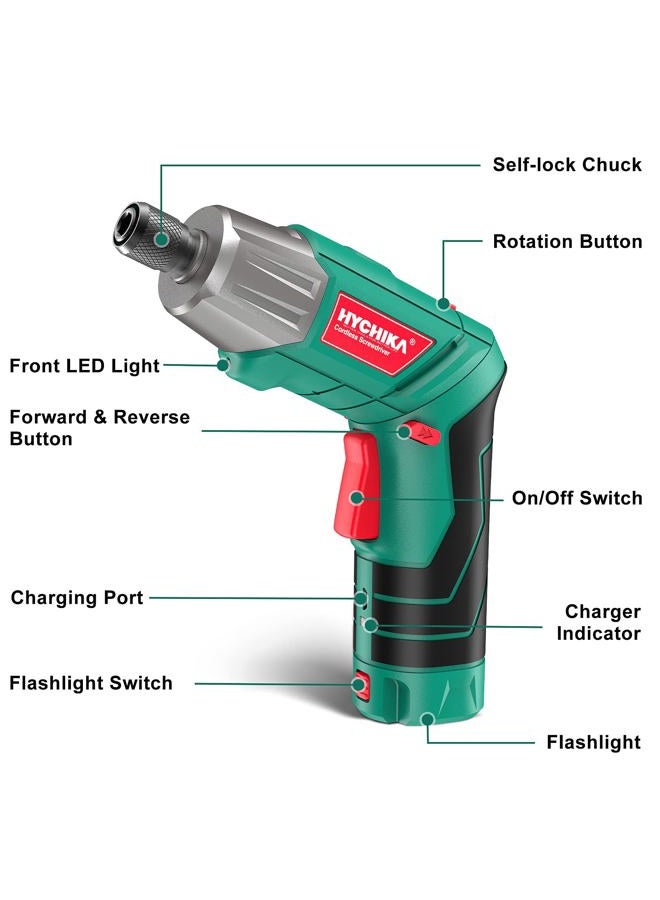 HYCHIKA Cordless Screwdriver, HYCHIKA 4V 2.0Ah Electric Screwdriver Rechargeable Screw Gun & Bit Set, Front LED and Rear Flashlight, Ratchet Wrench, DC Charging with USB Cable, 36pcs Accessories - Image 3