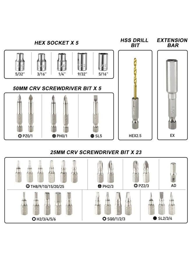 HYCHIKA Cordless Screwdriver, HYCHIKA 4V 2.0Ah Electric Screwdriver Rechargeable Screw Gun & Bit Set, Front LED and Rear Flashlight, Ratchet Wrench, DC Charging with USB Cable, 36pcs Accessories - Image 5