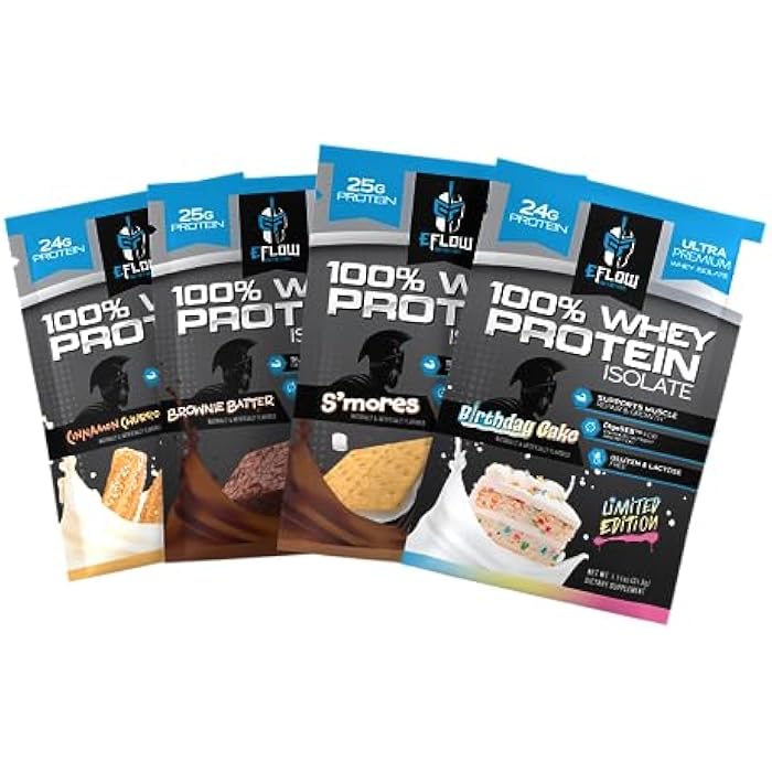 eFlow Nutrition Whey Protein Sample Variety - Isolate Protein Powder Samples, Low Calorie, Fast-digesting, Premium Quality, Travel Packs, Low Carb (4 Pack) - Image 1