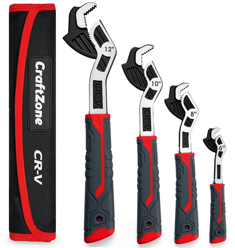 CRAFTZONE Self Adjusting Pipe Wrench 4 Piece Self Locking Wrench Set with Forged Double Threaded Jaws for Pipes Nuts Bolts Plumbing Repair - Image 1
