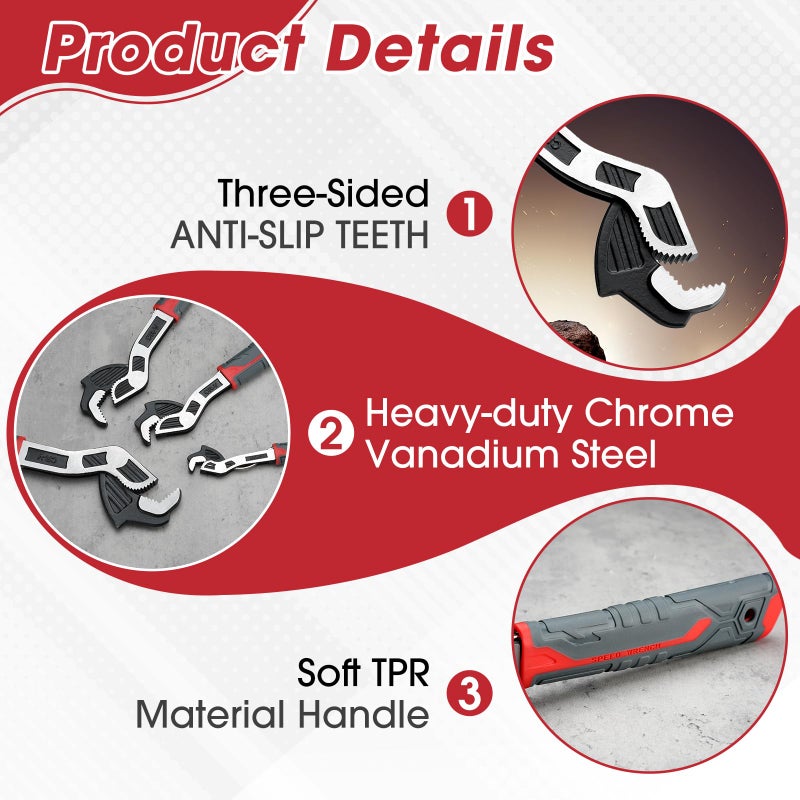 CRAFTZONE Self Adjusting Pipe Wrench 4 Piece Self Locking Wrench Set with Forged Double Threaded Jaws for Pipes Nuts Bolts Plumbing Repair - Image 4