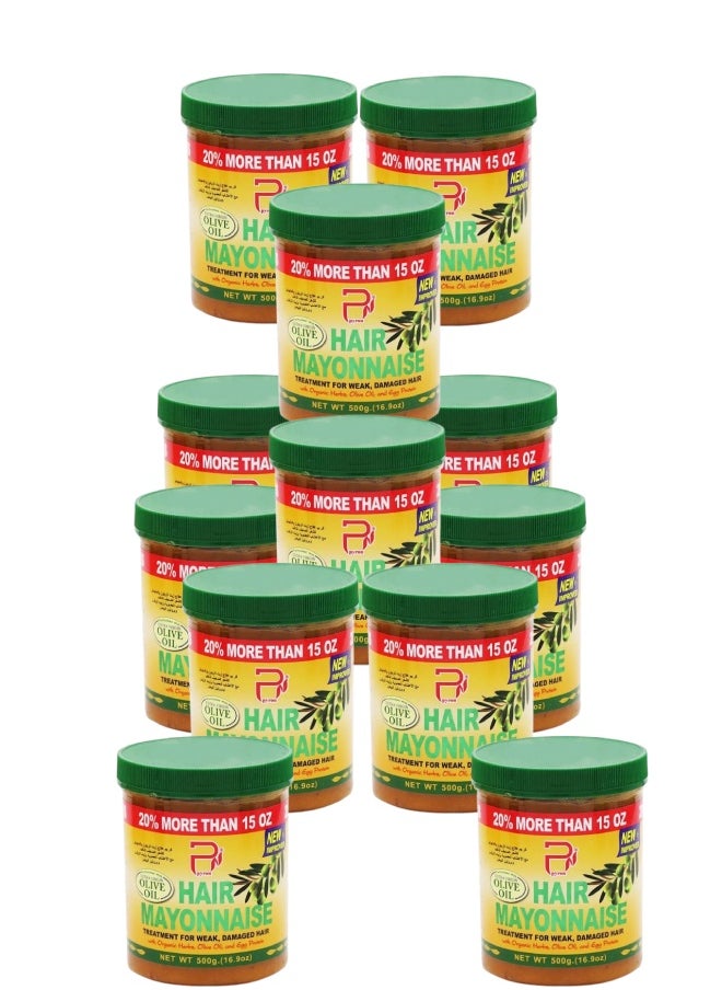 PYRON 12 Pieces Hair Mayonnaise Treatment for Weak & Damaged Hair with Olive Oil 500grams  - Image 1