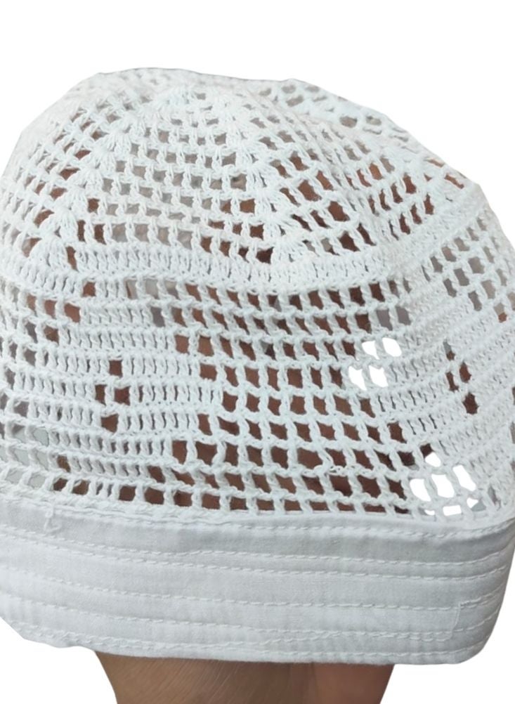 Premium White Mesh Gafiya Kufi Cap – Lightweight Islamic Prayer Hat Ramadan Special - Image 2