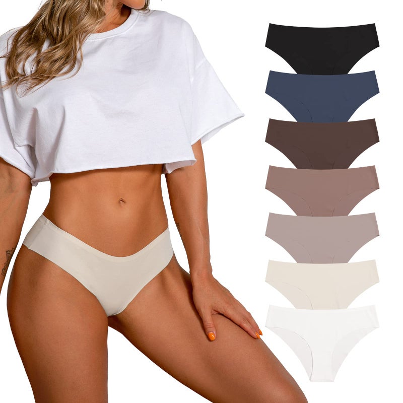 SHARICCA Women Seamless Cheeky Bikini No Show Panties Ladies Invisible Breathable Hipster Soft Stretch Underwear 7 Pack (7P11,XS) - Image 1
