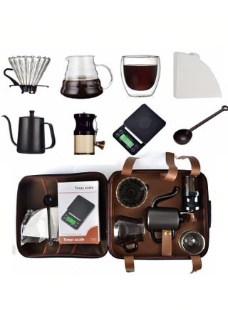 طقم V60 لتحضير القهوة بالتنقيط، 9 قطع، طقم ماكينة تحضير القهوة بالصب V60 مع حقيبة حمل، أسود، سعة 600 مل - view 2