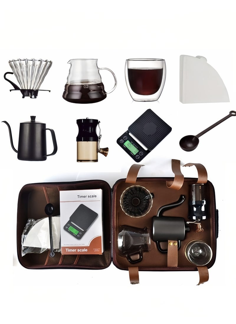 nihao - V60 Set 9 Piece Coffee Drip Set , V60 Pour Over Coffee Maker Set With Carry Case Black 600ml - Image 1