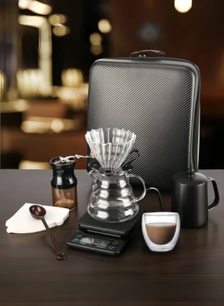طقم V60 لتحضير القهوة بالتنقيط، 9 قطع، طقم ماكينة تحضير القهوة بالصب V60 مع حقيبة حمل، أسود، سعة 600 مل - view 5