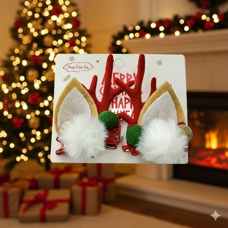 Radhya Accessories Christmas Reindeer Antler Hair Clips pair (Pack of 2) Christmas hair clips for Girls Christmas gift for kids toddlers babies Korean hair accessories Secret Santa GiftHairbands (Design 2) - Image 1