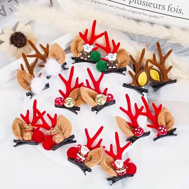 Radhya Accessories Christmas Reindeer Antler Hair Clips pair (Pack of 2) Christmas hair clips for Girls Christmas gift for kids toddlers babies Korean hair accessories Secret Santa GiftHairbands (Design 2) - Image 2